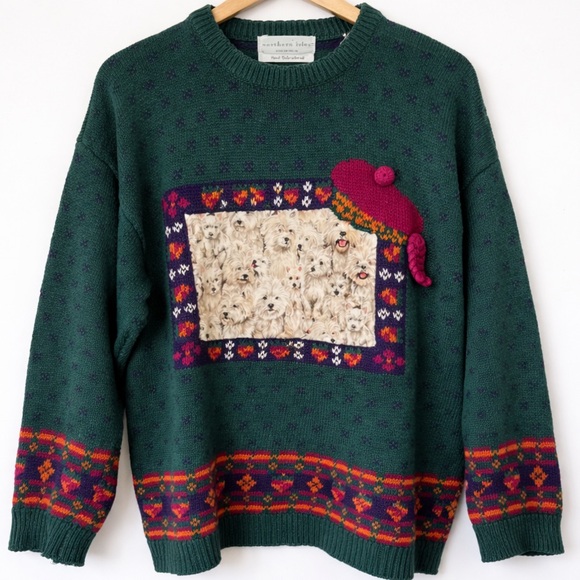 Northern Isles Sweaters - Vintage Northern Isles Hand Embroidered Westie Dog Sweater Scottish Beret Knit